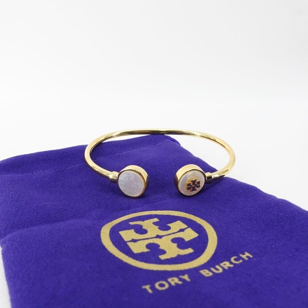 Tory Burch Kira Mother of Pearl Logo Cuff Bracelet Ivory OS - Picture 11 of 16